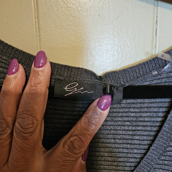 Gray Ribbed Knit Oversized Sweater Women’s 3X | Soft Stretch Pullover Tunic Top - Picture 3 of 5